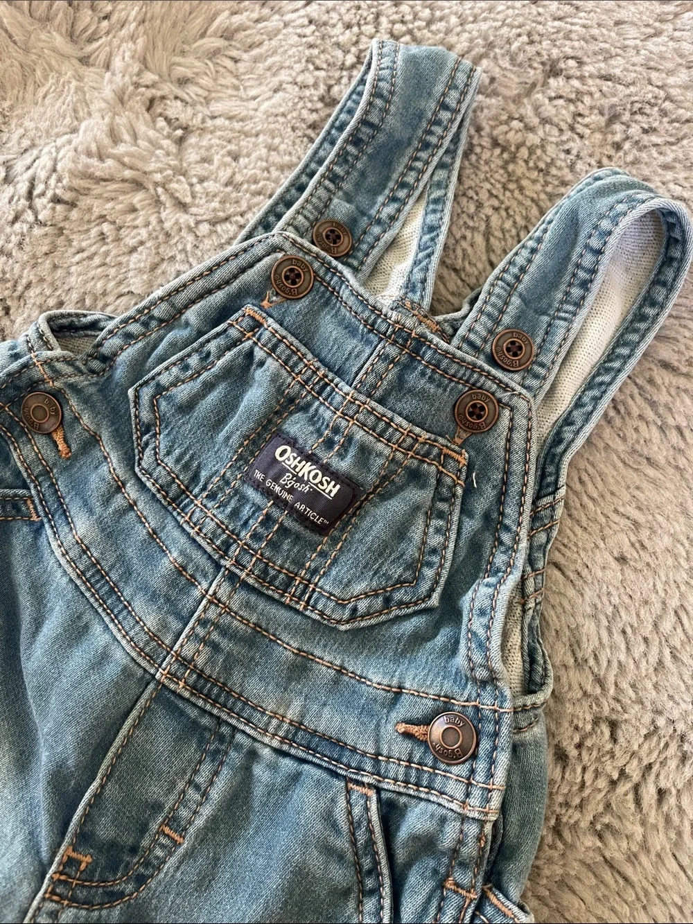 OshKosh B'gosh Faded Light Blue Denim Overalls Sz 3M
